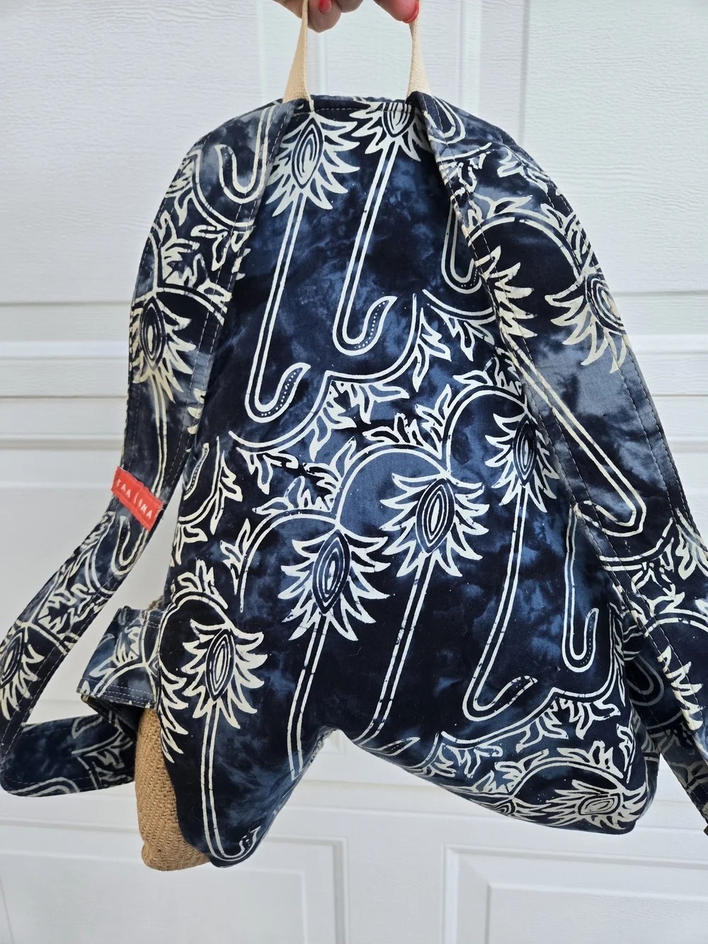 TaaLuma Tote Navy Floral Pattern Canvas Backpack